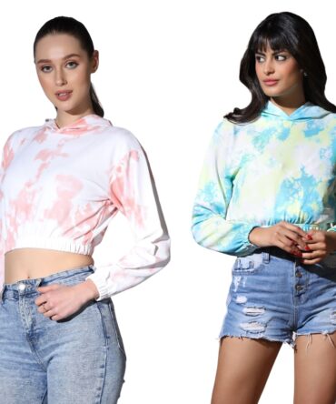 Leriya Fashion Hoodies for Women Combo || Tie Dye Hoodie for Women || Hooded Neck Sweatshirt || Crop Hoodies || Short Hoodies || Loose Casual Sweatshirt for Women (X-Small, PeachSky)