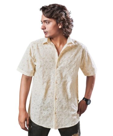 GRECIILOOKS for Casual Stylish Schiffli Cotton Regular Fit | Men Formal Half Sleeve Shirt (GL-MS-6162_Yellow