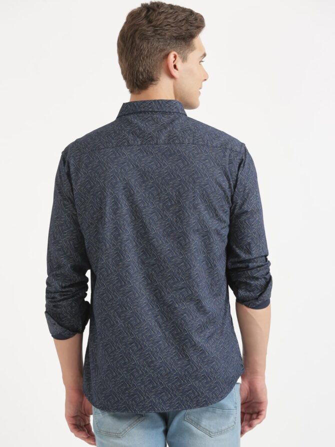 JOVEN Men's Navy Blue Printed Full Sleeve Shirt | Regular Fit | Pure Cotton | Casual Shirts for Men - Image 7