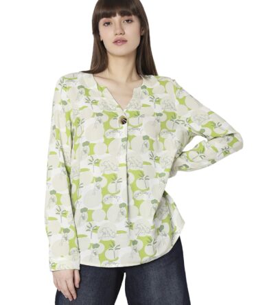 VERO MODA Women Botanical Print Viscose Regular Fit Green Top