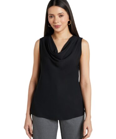 Symbol Premium Women's 'Desk-to-Dinner' Cowl Neck Top (Regular Fit | Stylish) (SBP-SS25-WTOP-107_Black L)