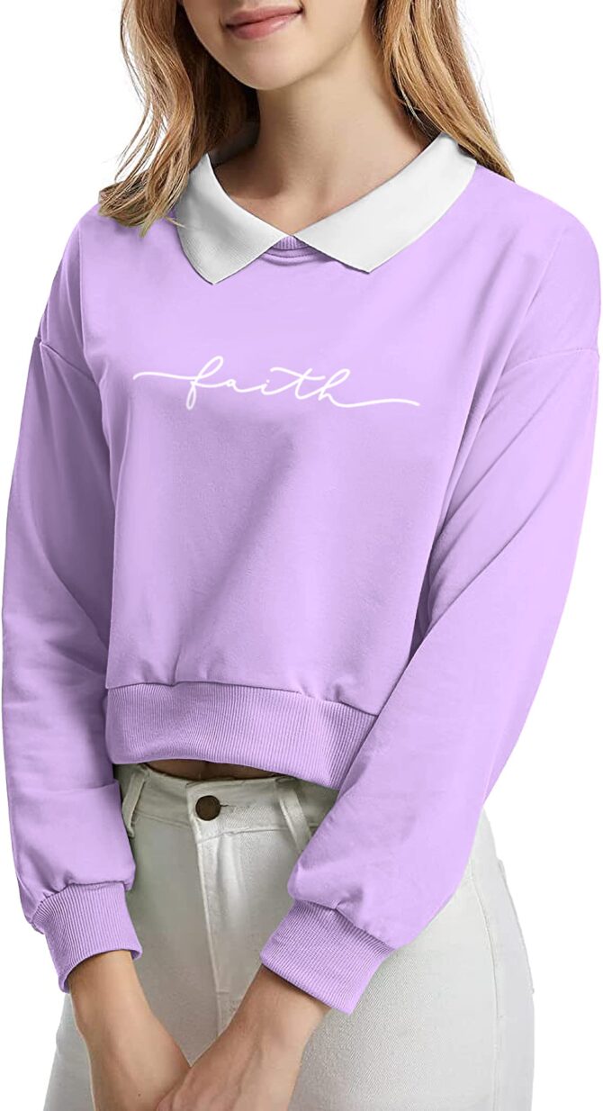 FUNKY MONKEY Cotton Blend Girls and Womens Long Sleeve Dropshoulder Hooded Pullover Crop Tops and Regular Fit Hoodies. (Foe Summer and Winterwear Both) (15-16, Cl-Purple) - Image 4