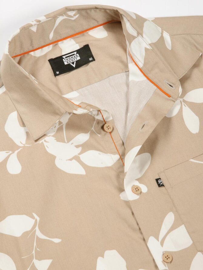 Thomas Scott Men 100% Cotton Full Sleeves Printed Casual Shirt (Beige, XL) - Image 3