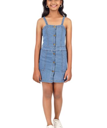 TILLU PILLU Girl's Denim Dungaree Dress (Blue, 12 to 13 Year)