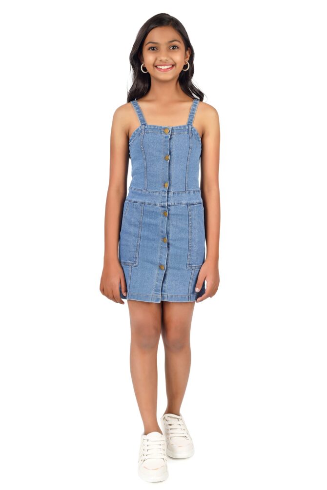 TILLU PILLU Girl's Denim Dungaree Dress (Blue, 12 to 13 Year)