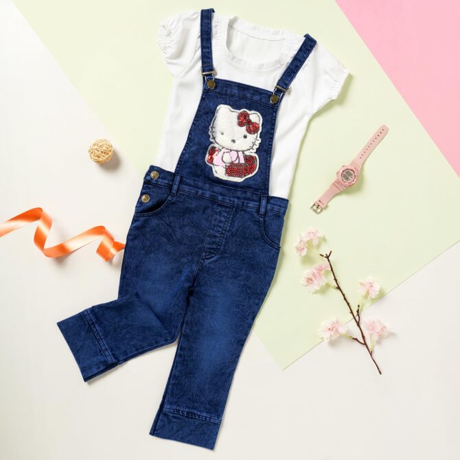 BENKILS Girl's Jeans Capry Jumpsuit Dress (5-6 Years) Blue - Image 7
