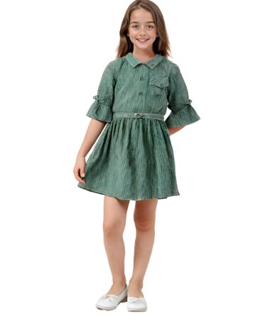 Toonyport Girls Midi/Knee Length Casual Dress (Deep Green) (12 Months - 18 Months)