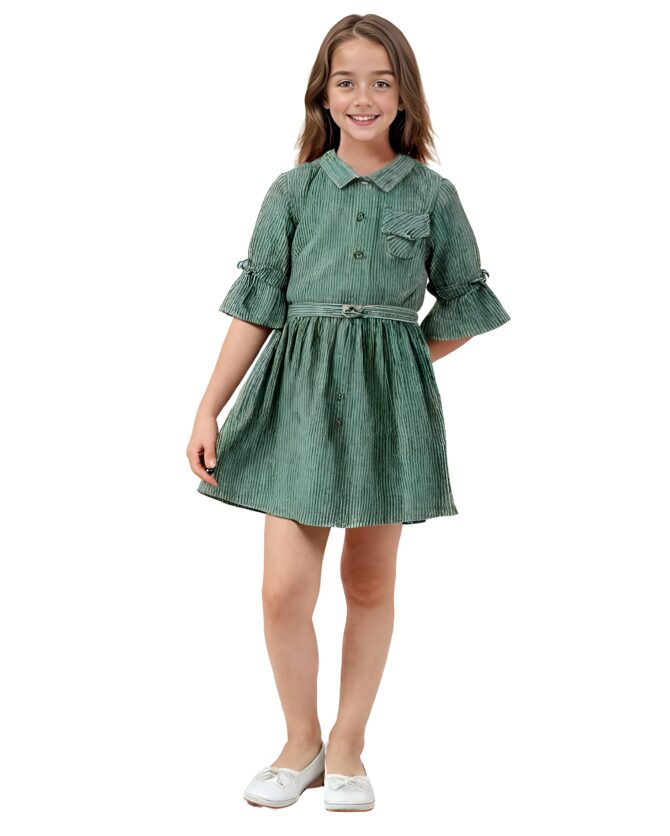 Toonyport Girls Midi/Knee Length Casual Dress (Deep Green) (12 Months - 18 Months)
