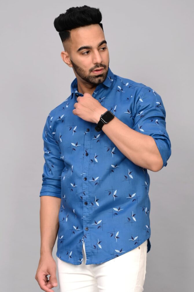 S-LINE Shirt for Men | Cotton, Skin Friendly Fabric, Regular Fit | Full Sleeve Printed Casual Wear Shirt with Spread Collar | Teal | Regular Wear | Size - S - Image 5