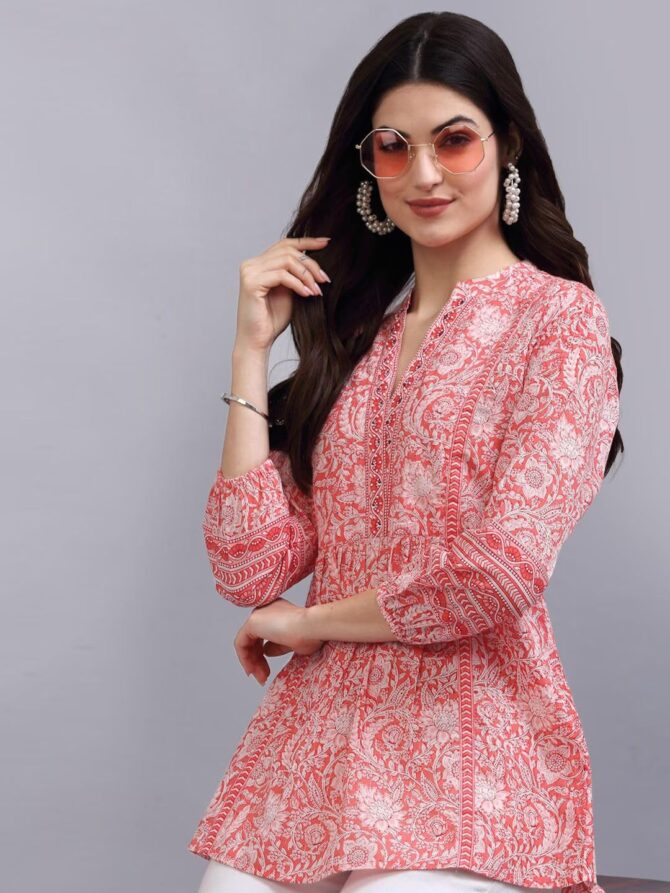 rytras Women's Floral Printed Cotton Top(Orange,L) - Image 3