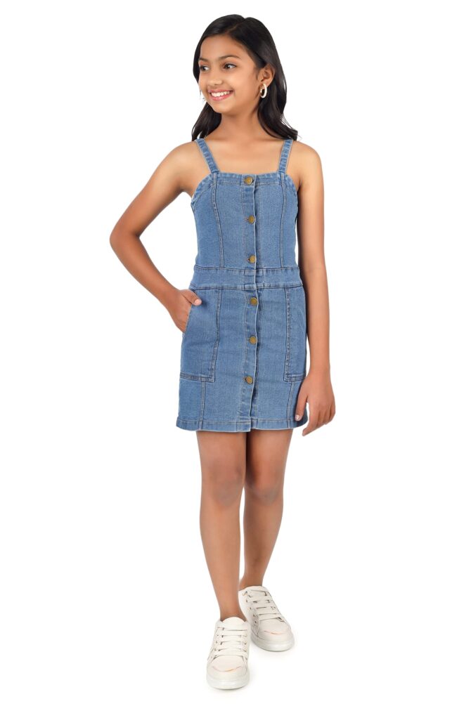 TILLU PILLU Girl's Denim Dungaree Dress (Blue, 12 to 13 Year) - Image 7