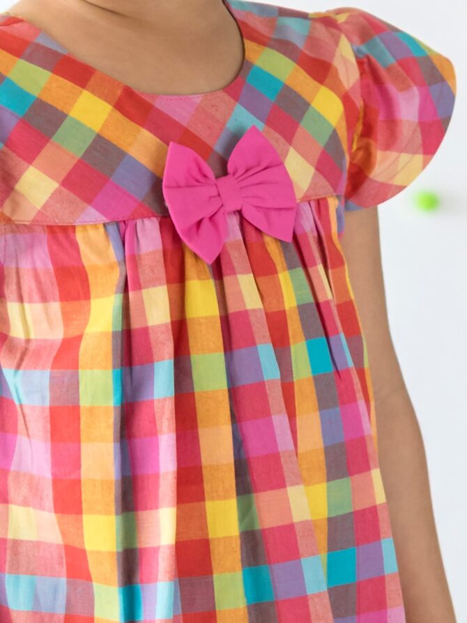 Campana Suzy Dress with Bow, Rainbow Check Print, Multicolour, 2-3Y, Summer Dress for Girls, Kids Wear, Toddler Fashion - Image 4