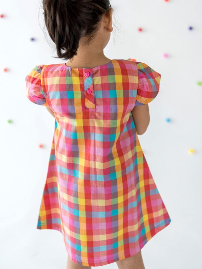 Campana Suzy Dress with Bow, Rainbow Check Print, Multicolour, 2-3Y, Summer Dress for Girls, Kids Wear, Toddler Fashion - Image 5