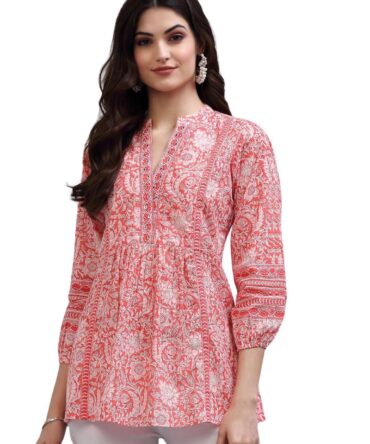 rytras Women's Floral Printed Cotton Top(Orange,L)