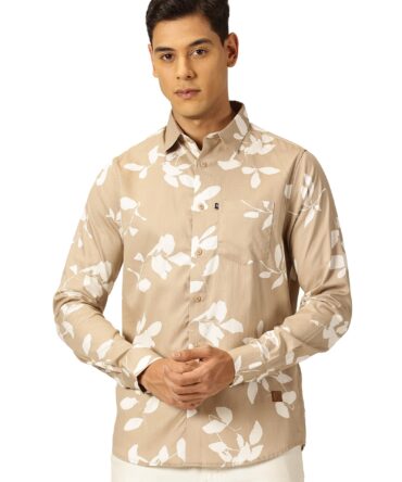 Thomas Scott Men 100% Cotton Full Sleeves Printed Casual Shirt (Beige, XL)