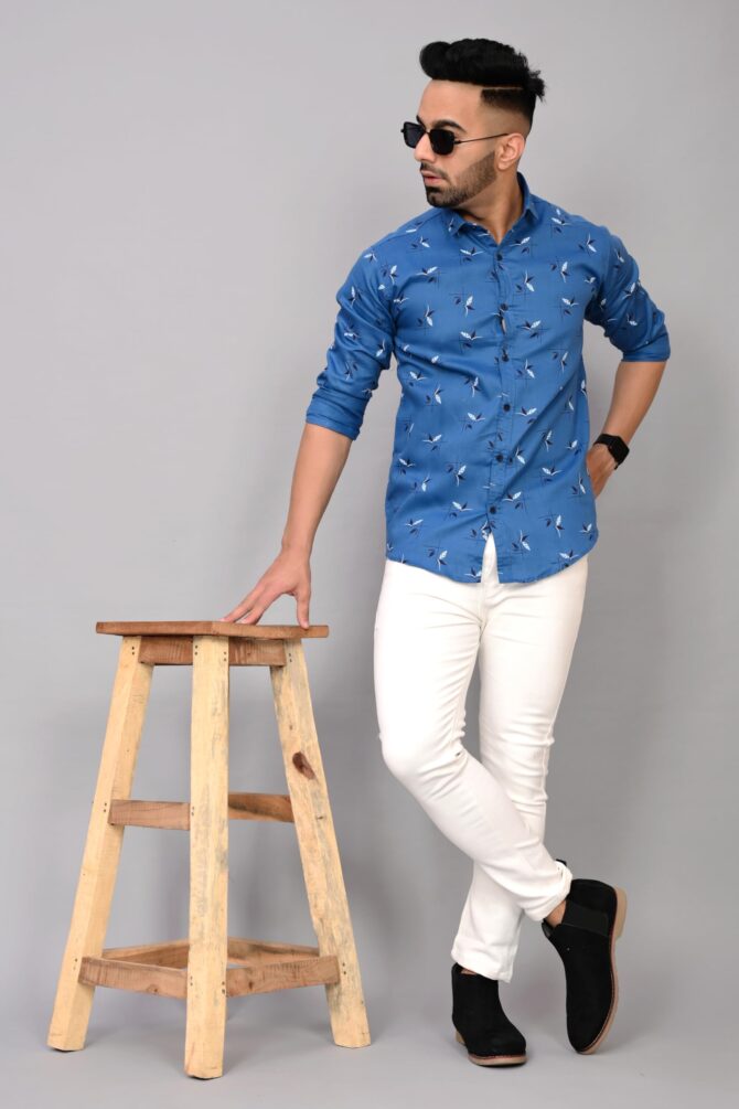 S-LINE Shirt for Men | Cotton, Skin Friendly Fabric, Regular Fit | Full Sleeve Printed Casual Wear Shirt with Spread Collar | Teal | Regular Wear | Size - S - Image 4