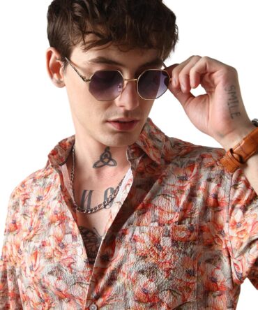 VASTRADO Men Multicolor Printed Shirt | 100% Polyester Fabric | Full Sleeve, Collar Neckline, Short Length | Regular Fit Casual Wear, Vibrant Design, Exotic Flowers | Large