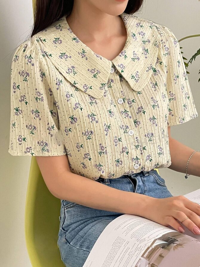 GRECIILOOKS Cotton Floral Regular Fit Long Tops Oversized Shirt for Women (Gl-W1896_Yellow S) - Image 4