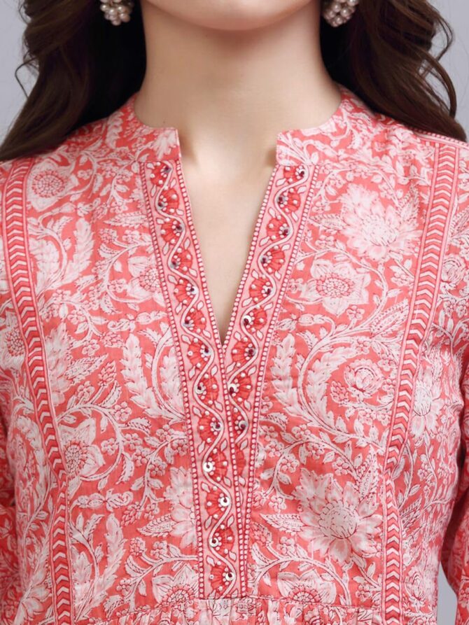 rytras Women's Floral Printed Cotton Top(Orange,L) - Image 2