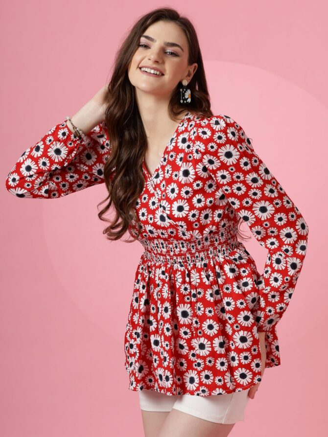 Sheetal Associates Women's Casual Puff Sleeves Floral Print Peplum Top - Image 2