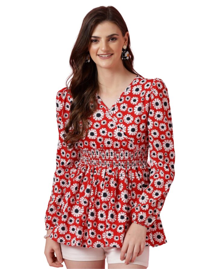 Sheetal Associates Women's Casual Puff Sleeves Floral Print Peplum Top