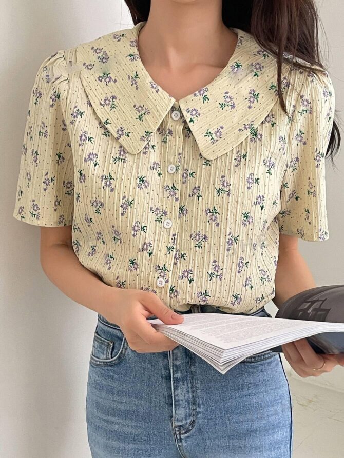 GRECIILOOKS Cotton Floral Regular Fit Long Tops Oversized Shirt for Women (Gl-W1896_Yellow S) - Image 3