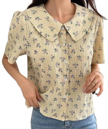 GRECIILOOKS Cotton Floral Regular Fit Long Tops Oversized Shirt for Women (Gl-W1896_Yellow S)