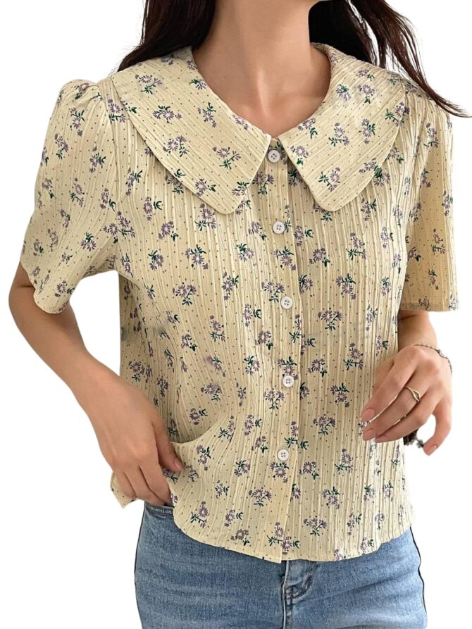 GRECIILOOKS Cotton Floral Regular Fit Long Tops Oversized Shirt for Women (Gl-W1896_Yellow S)