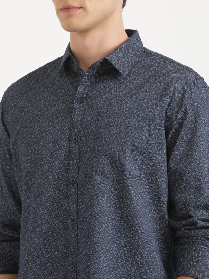 JOVEN Men's Navy Blue Printed Full Sleeve Shirt | Regular Fit | Pure Cotton | Casual Shirts for Men - Image 4
