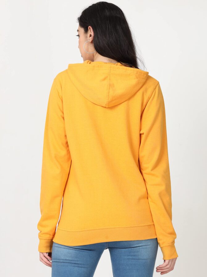 Wafaa Women's Cotton Plain Hooded Neck Full Zipper Mustard Yellow Color Sweatshirt Regular Fit Hoodies with Kangaroo Pocket Large Size - Image 7