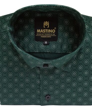 M Mastino Men's Casual Cotton Satin Printed Shirt in Full Sleeves (in, Alpha, XL, Regular, Green)