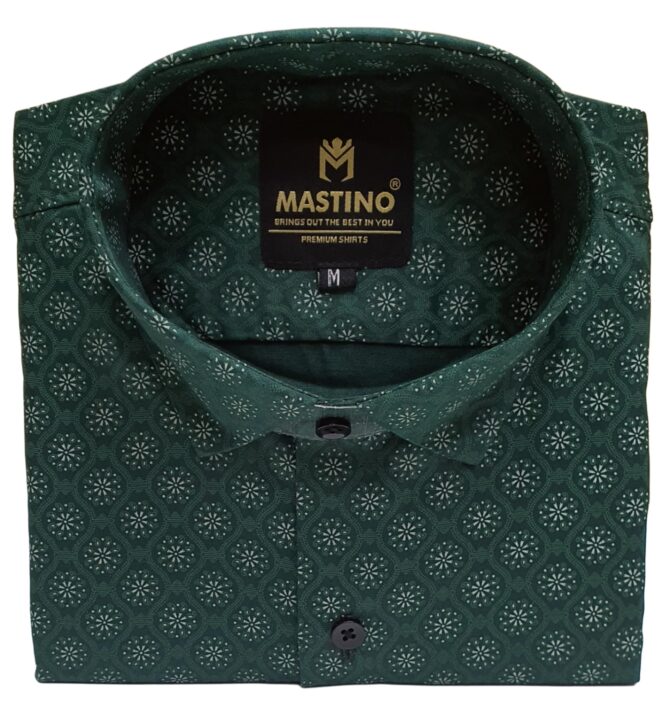 M Mastino Men's Casual Cotton Satin Printed Shirt in Full Sleeves (in, Alpha, XL, Regular, Green)
