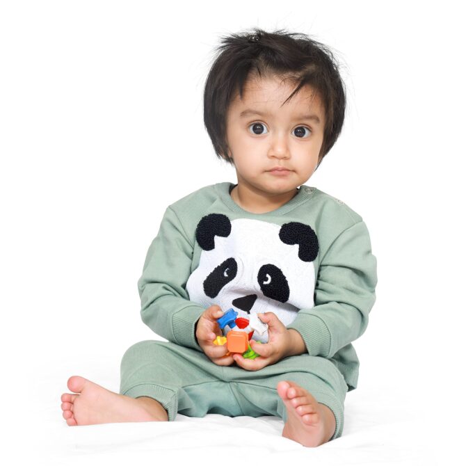 Real Basics Cotton Fleece Printed Clothing Sets For Boys & Girls - Unisex Winter Clothing Sets Full Sleeve T-Shirt & Pant, Green, 12 Months-18 Months - Image 8
