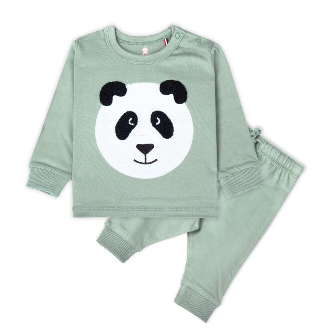 Real Basics Cotton Fleece Printed Clothing Sets For Boys & Girls - Unisex Winter Clothing Sets Full Sleeve T-Shirt & Pant, Green, 12 Months-18 Months