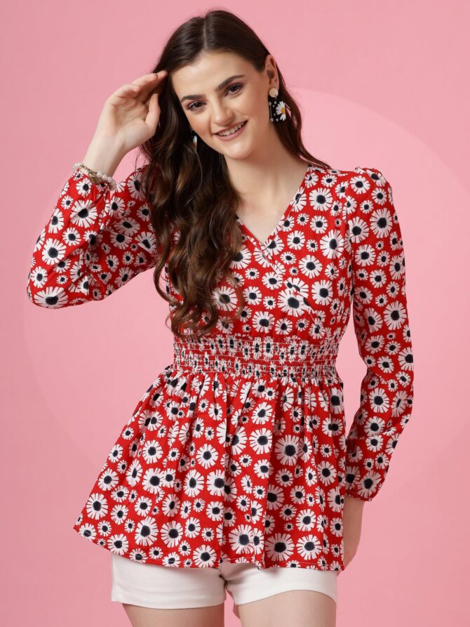 Sheetal Associates Women's Casual Puff Sleeves Floral Print Peplum Top - Image 3