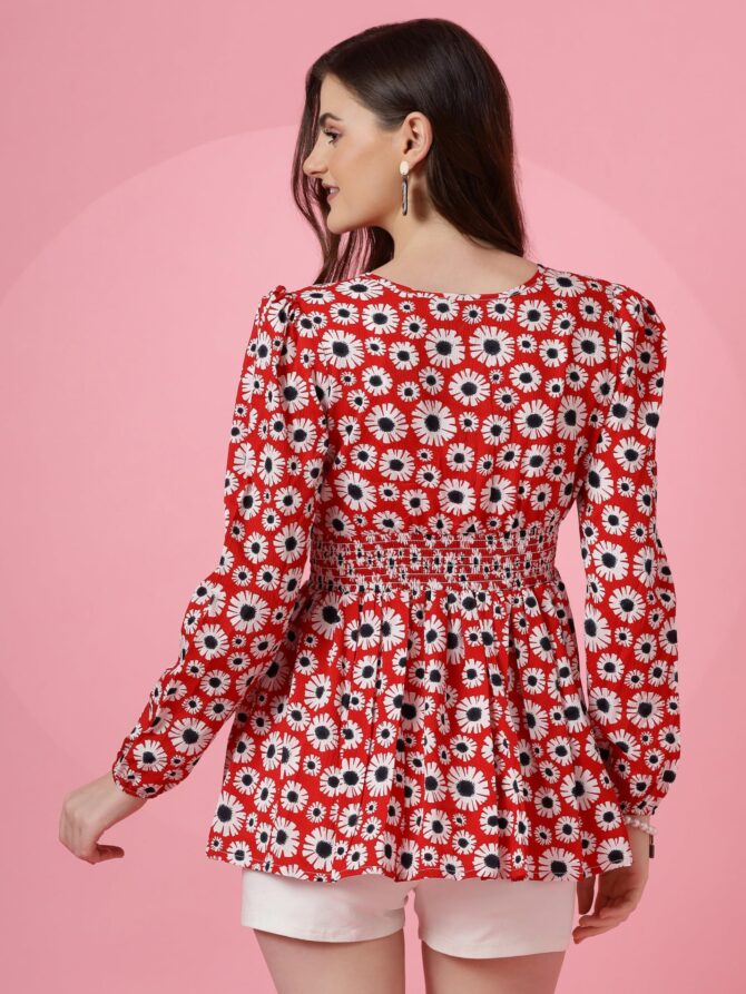 Sheetal Associates Women's Casual Puff Sleeves Floral Print Peplum Top - Image 5
