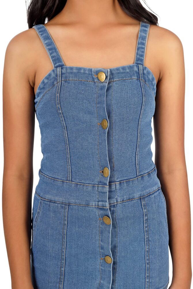 TILLU PILLU Girl's Denim Dungaree Dress (Blue, 12 to 13 Year) - Image 4
