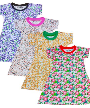 Triviso Kids Girls Cotton Frock/Dress/Basic Summer Frock for Girls 0 Month - 5 Year Pack of 4 (0-3 Months, Color_Set-1)