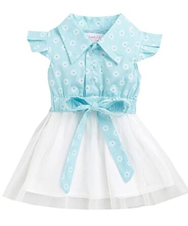 Hopscotch Girls Cotton Floral Print Casual Knee Length Dress In Blue Color For Ages 2-3 Years (Oth-1751569)
