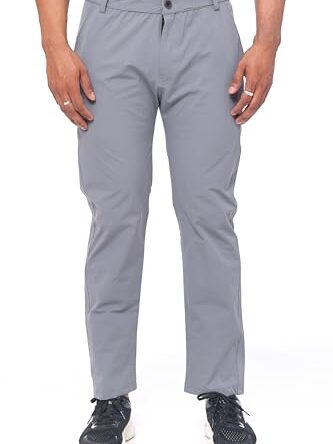 King's Creed - Casual Pants for Men, Breathable Fabric, one Way Stretch Fabric, Slim Fit, Mid Rise, Everyday Wear. (in, Alpha, 3XL, Regular, Light Grey)