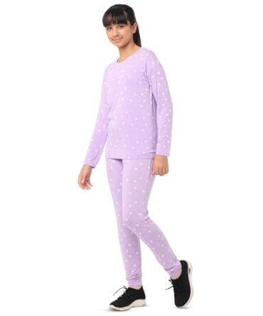 Nuego Cotton Printed Pyjama Set for Girls Night Suit Pyjama Top & Pyjama Bottom Set, Full Sleeves Coord Set for Girl Nightwear Sleepwear Set for 8-9 Years Kids Girls - (Purple)