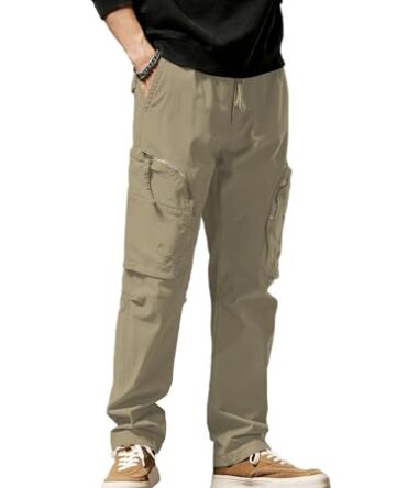 Shasmi Men's Khakhi Casual Tapered Multi Pocket Joggers Cargos for Men, Chic Street Style Cotton Cargo Pants for Men (Cargo 190 Khakhi-38)
