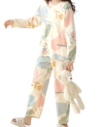 LOUIS LUXE Womens Night Dress || Full Pyjama Set || Nightsuit || Women Nightwear ||Round Neck Full Sleeve Nightsuit || Loungewear || Everyday Nightdress (ND-02-CREAM-S)