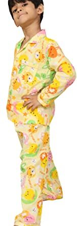 Boy's & Girl's Cotton Printed Night Suit Pack of 1 (Indo western sports fit_Yellow_4-5 Years)