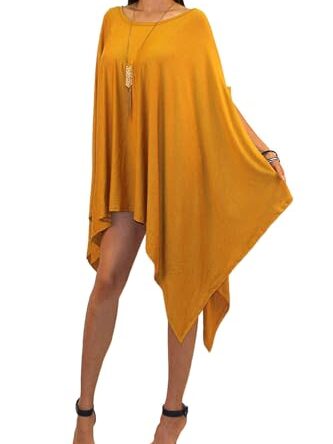 Vivicastle Women's Loose Bat Wing Dolman Poncho Tunic Dress Top (one Size, Mustard)
