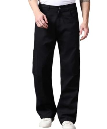 KOTTY Men's Cargo Pants | Cotton Cargo Pants for Men | Comfortable & Stylish Cargos(Black,28)