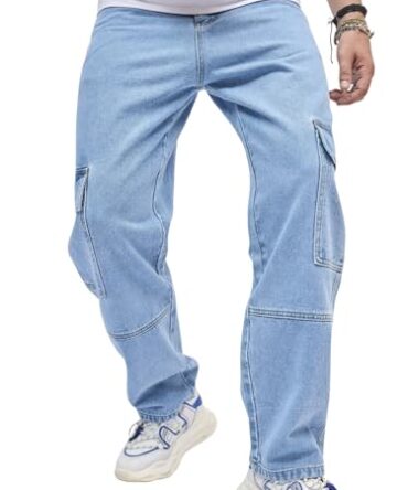 GRECIILOOKS Regular Cargo Pant Baggy Loose Fit | Cotton Mid Rise Jeans for Men (GL-MJ-01_Blue_32)