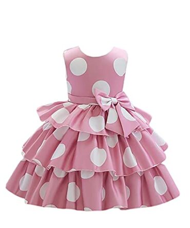 Niren Enterprise Baby-Girl's Satin Blend A-Line Knee-Length Pink Polka DOT Frock P5-E0BM-ZDBC 2 Years-3 Years