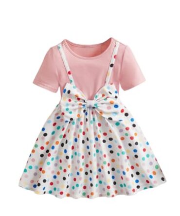 TAGAS Baby-Girl's Nylon A-Line Knee-Length Dress (KD-219-PINK-1_Pink_1 2 Years)