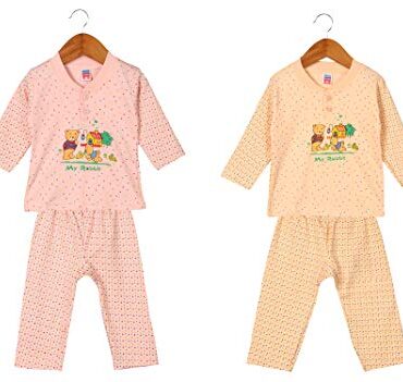 Trendy House Stylish & Comfortable Cotton Night wear Nightsuit|Nightdrees for kids baby boys and Girls Pack of 2 Dot Pink_Dot Skin